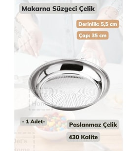 Makarna Süzgeci 35 cm Paslanmaz Çelik Süzgeç İnce