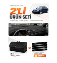 VOLKSWAGEN PASSAT B5.5 (2000-2005) Uyumlu Torpido Örtüsü + Deri Bagaj Çantası + Sticker Seti - Siyah