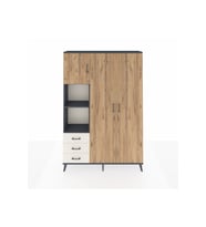 Arges Dolap 6 Raflı 3 Çekmeceli Tek Askılı 132x30x195 Antrasit-Çam/Aytaşı