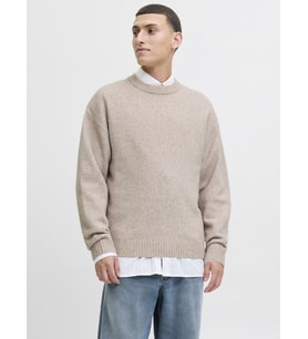 Jack & Jones JJESOHO OLLIE Knit  Basic Erkek Crew Neck Kazak Modelleri (Bej)