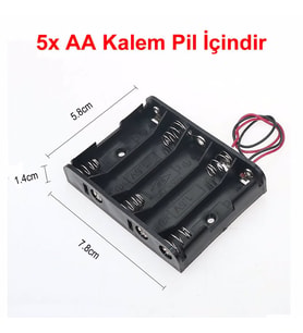 5'li 1,5V AA Kalem Pil Kutusu Yuvası 5x1,5V Kablolu Batarya Pil Tutucu