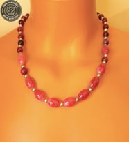 Bordo Pembe Kaplan Gözü Pembe Ceyt Güç Bereket Ve Uyanış Kolyesi (Çok Renkli)