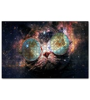 Cakapuzzle Güneş Gözlüklü Kedi ve Galaksiler  Puzzle Yapboz MDF (Ahşap) (120 Parça)