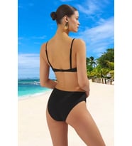Kadın Bikini Takımı Düğümlü Bralette Kaplı Balensiz Yüksek Bel Slip Alt Örme Dokulu Kumaş Regular