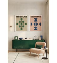 Modern Geometrik Sanat 2'li Ahşap Çerçeveli Tablo Seti