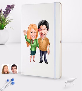 BK Gift Kişiye Özel Sevgililer Karikatürlü Beyaz Termo Deri Defter 16x24cm Model 110