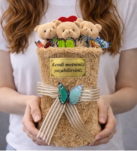 Size Özel Yazılı Tasarım Büyük Boy Premium Kahve Peluş Ayıcık Buketi Kişiye Özel Hediye