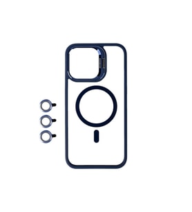 Apple iPhone 15 Pro Uyumlu Kılıf M-safe Şarj Özellikli Standlı Zore M-safe Klon Lensli Kapak (Lacivert)