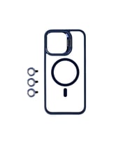 Apple iPhone 15 Pro Uyumlu Kılıf M-safe Şarj Özellikli Standlı Zore M-safe Klon Lensli Kapak (Lacivert)