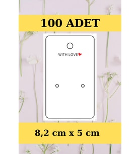 With Love- Dikey 100 Adet Küpe Kartı - Takı Kartı - Paketleme Kartı - Bujiteri  (Pembe)