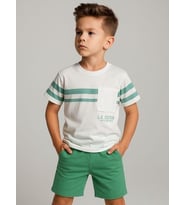 Erkek Çocuk Pamuklu Çizgili T-shirt (Ekru)