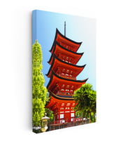 Kanvas Tablo Kırmızı Japon Tapınağı Pagoda Şehir Mimari Tablo Ev Ofis Duvar Dekoru