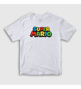 Presmono Unisex Çocuk Beyaz Logo Oyun Super Mario T-Shirt 324520tt (Beyaz)