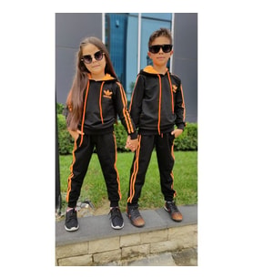 MODAVALS ADIDAS NAKIŞLI ŞERİTLİ KAPİŞONLU GARSON BEDEN UNISEX ÇOCUK & KARDEŞ KOMBİN EŞOFMAN TAKIMI