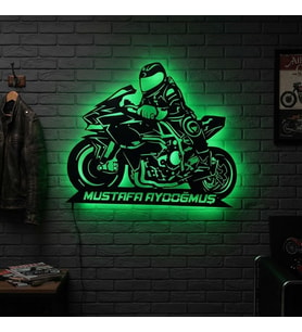 Kişiye veya Fotoğrafa Özel Led Işıklı Ahşap Hediyelik Motosiklet Tabloları, Dekor