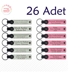 Beyaz & Pembe, Yaratıcı Yazarlık Kursuna Anı, 26’lı Set, İsim Yazılabilen Deri Anahtarlık