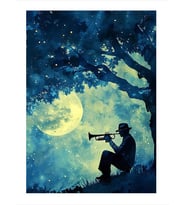 Trombon Çalan Adam Desenli Ahşap Tablo