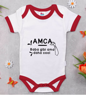 BK Kids Amca Baba Gibi Tasarımlı Kırmızı Bebek Body Zıbın-1