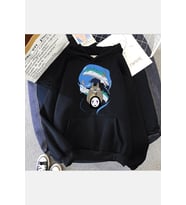 Komşum Totoro Kapşonlu Sweatshirt (Siyah)