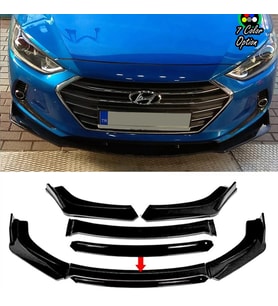 Hyundai Elantra Siyah Renkli Şeritli Dilli Ön Lip 4 Prç Parlak Siyah ABS 2016 - 2019