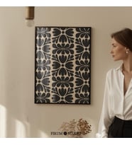Siyah ve Bej Soyut Çiçek Sanatı, Kasvetli Modern Duvar Dekoru