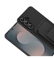 Samsung Galaxy S25 FE Kılıf Kartlıklı ve Deri Dokulu Şık ApexWallet Premium Kapak RYC/Bikart (Siyah)