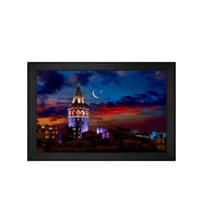 Galata Kulesi ve Gece Motifli Kanvas Tablo 80 x 110 cm Siyah Çerçeve