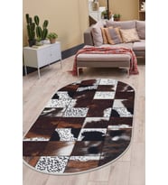 Dijidekor Halı Kahverengi DR01 Yıkanabilir Oval Kesme İnce Yolluk Kilim Salon Halısı Modelleri