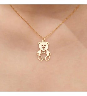 Kişiye Özel 925 Ayar Gümüş Sevimli Ayıcık Figürlü Kolye (Gold)
