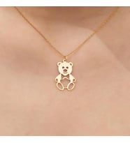 Kişiye Özel 925 Ayar Gümüş Sevimli Ayıcık Figürlü Kolye (Gold)