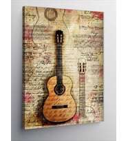 Kanvas Tablo Gazete Fon Gitar