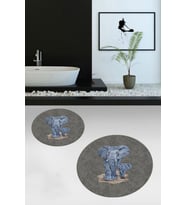 EVDEYA Dijital Yıkanabilir Modern Fil Desen İkili Banyo Paspas Yuvarlak Klozet Takımı, YKLOZET-33-GRİ, (Gri)