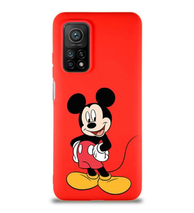 Xiaomi Mi 10T Soft Premier Kapak Mickey Mouse-E Tasarımlı Silikon Kılıf - Kırmızı (Şeffaf)