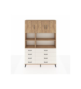 Arges Dolap 8 Raflı 8 Çekmeceli 3 Kapaklı 132x30x195 Çam-Çam/Aytaşı
