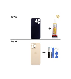 iPhone 13 Pro Altın Arka Kapak Arka Cam Batarya Kapağı Lazer Kesim Kapak Pil Kapağı + B-7000 Yapıştırıcı + Tamir Seti