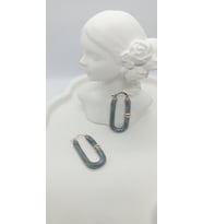 Gri Renk Mermer Desen Oval Küpe