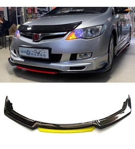 Honda Civic FD6 Sarı Renkli Şeritli Dilli Ön Lip 4 Prç Parlak Siyah ABS