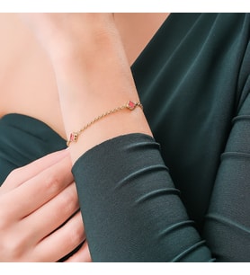 14 Ayar Altın Yonca Model Bileklik (Kırmızı Yonca) (Gold)