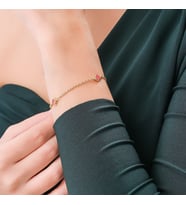 14 Ayar Altın Yonca Model Bileklik (Kırmızı Yonca) (Gold)