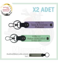 Yol Tutkunları İçin, İsim Plaka ve 0+ Kan Grubuna Kişiselleştirilmiş x2' li Anahtarlık, Mor-Yeşil-Gr (Çok Renkli)