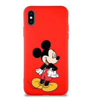 Apple iPhone XS Soft Premier Kapak Mickey Mouse-D Tasarımlı Silikon Kılıf - Kırmızı (Şeffaf)