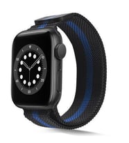 Apple Watch Seri 2/3/4/5/6/7/8/se 38mm-40mm-41mm Uyumlu Hasır Metal Kordon (Siyah-Mavi)