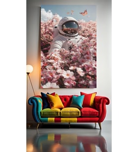 ÇİÇEK GEZEGENİNDE ASTRONOT Ev Duvar Salon Güzellik Salonu Ofis Dükkan Dekarasyon Kanvas Tablo (Çok Renkli)