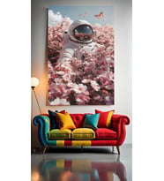ÇİÇEK GEZEGENİNDE ASTRONOT Ev Duvar Salon Güzellik Salonu Ofis Dükkan Dekarasyon Kanvas Tablo (Çok Renkli)