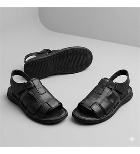 Kindep (Peker) İçi Dışı Hakiki Deri Günlük Çok Rahat Erkek Sandalet BLACK
