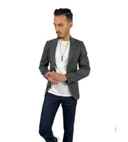 Gri Blazer Mono Yaka Slim Fit Torba Cep Tek Ceket  Agustini