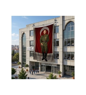 Elinde Bastonu İle Üniformalı Mustafa Kemal Atatürk Poster Bayrak Raşel Kumaş 6x9 metre ATA62