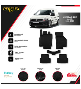 Volkswagen Caddy 2010-2020 3D Havuzlu Paspas (Siyah - Beyaz)