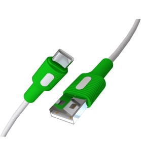 Lexroo Coral USB A-C Hızlı Şarj Kablosu, Beyaz Kablo, Beyaz/Yeşil Uçlar (120 CM)