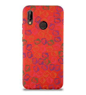 Huawei P 20 Lite Uyumlu Lansman Kılıf Hello Kitty Tasarımlı İçi Kadife Kapak-Kırmızı (Şeffaf)